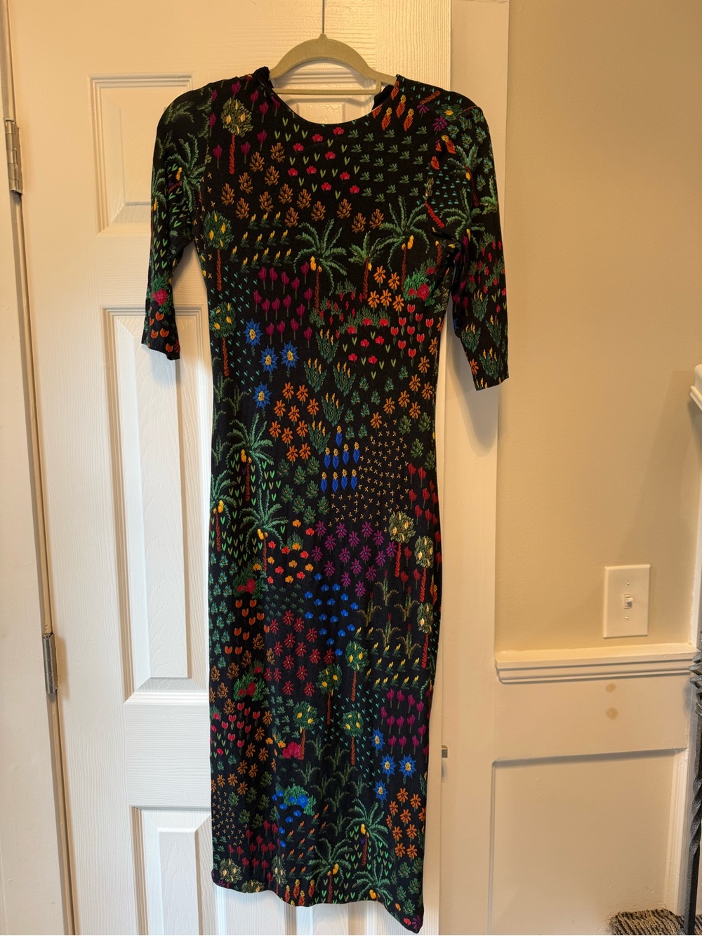 Farm Rio Fruit Garden Midi Dress Colorful Tropical Print Jersey Small EC1